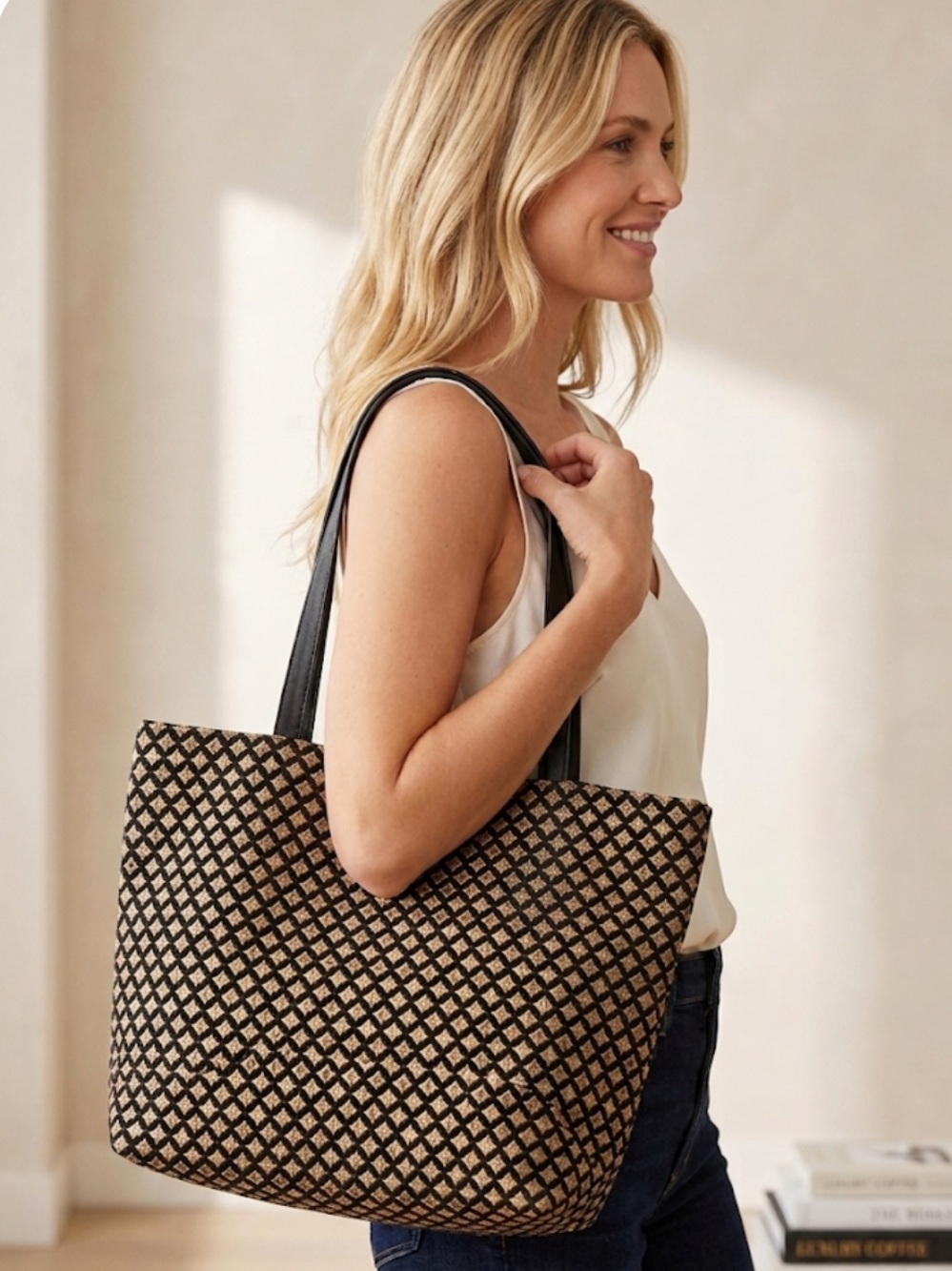 Danny K Tapestry Tote Bag Geometric
Checkered Pattern Handbag Made in USA